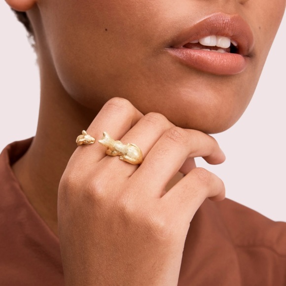 Kate Spade ♠️ Gold House Cat and Mouse Ring Size 7 - Picture 5 of 5